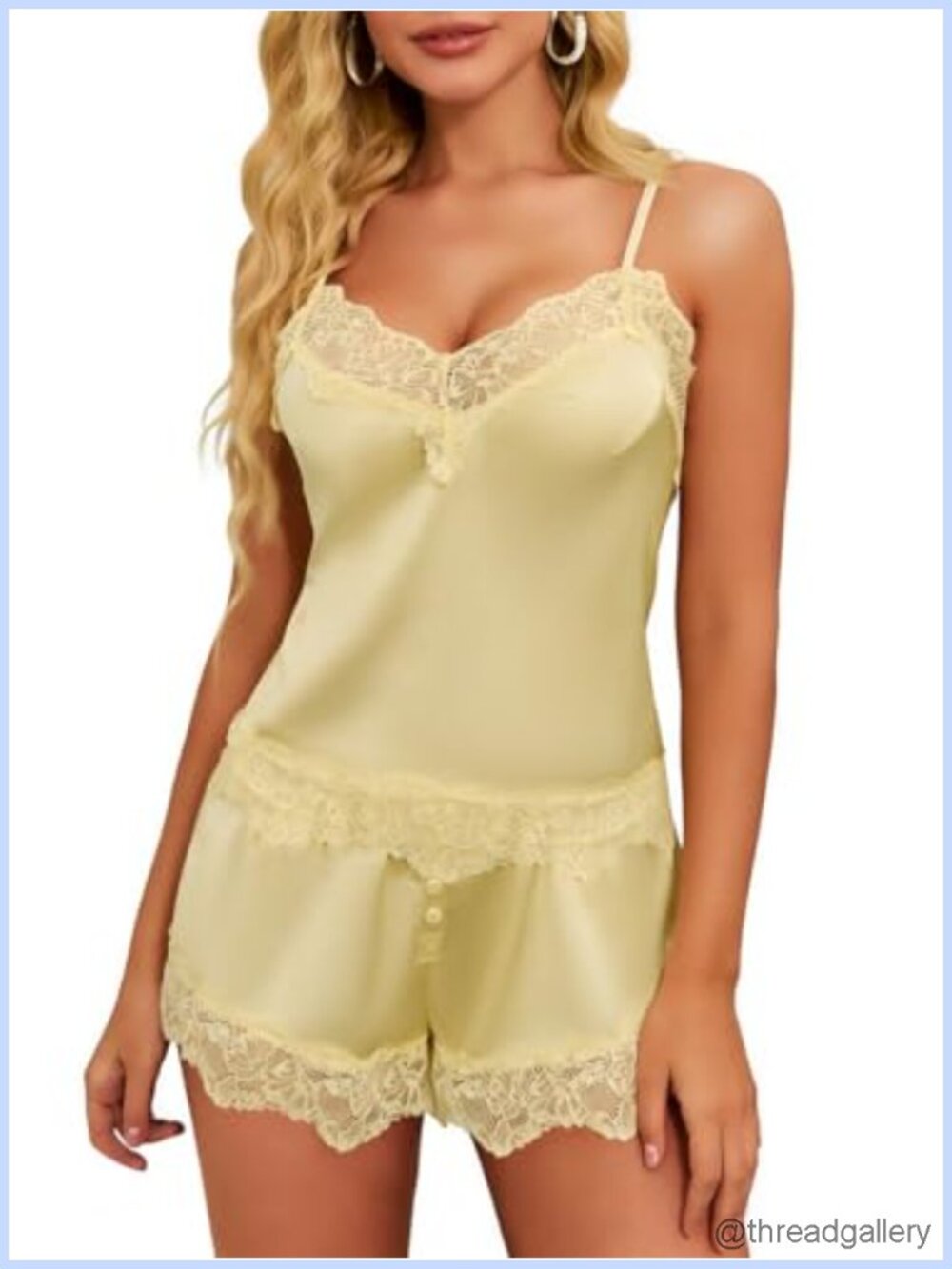 Silk Satin Pajama Set Lace Camisole & Ruffle Shorts Bridal Sleepwear